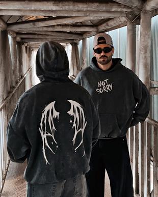 Not Sorry Yıkamalı Oversize Unisex Hoodie