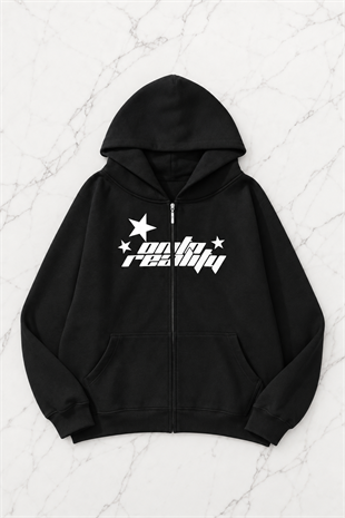 Onto Reality Siyah Kapüşonlu Oversize Unisex Hırka