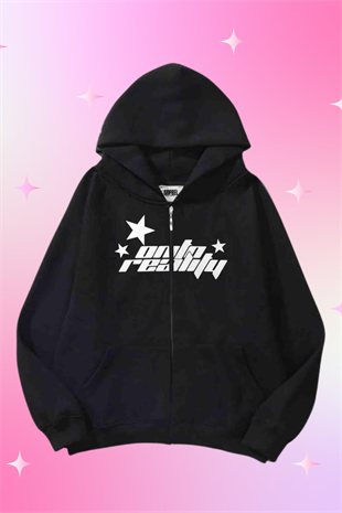 Onto Reality Siyah Kapüşonlu Oversize Unisex Hırka