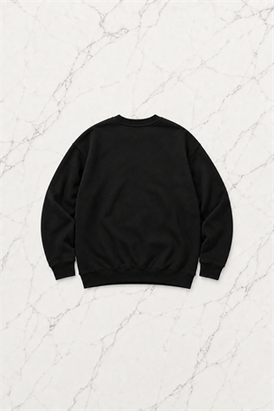 Outlet Düz Siyah Bisiklet Yaka Sweatshirt