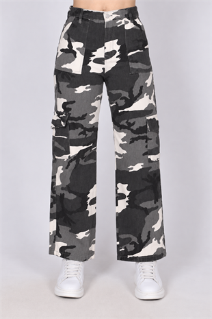 Outlet Kamuflaj Desenli Unisex Baggy Jean