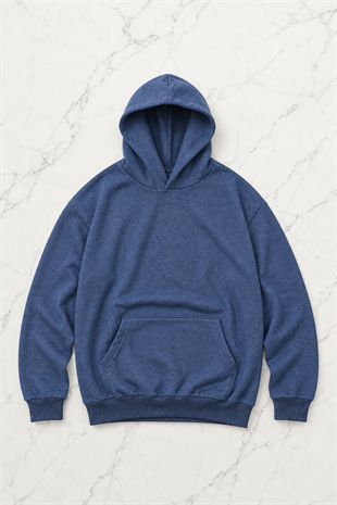 Outlet Mavi Düz Hoodie