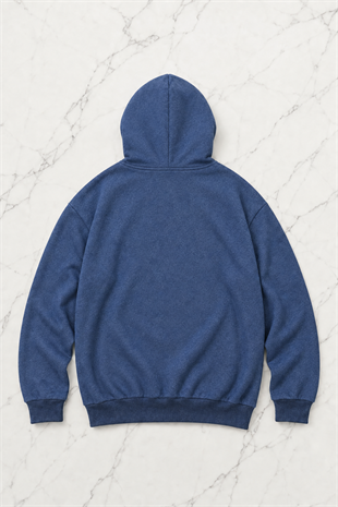 Outlet Mavi Düz Hoodie