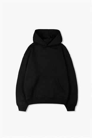 Outlet Siyah Düz Hoodie Unisex