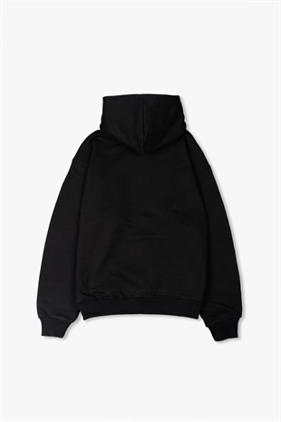 Outlet Siyah Düz Hoodie Unisex