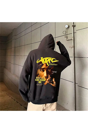Oversize Bol Unisex Kapüşonlu Tupac Shakur Baskılı Sweatshirt