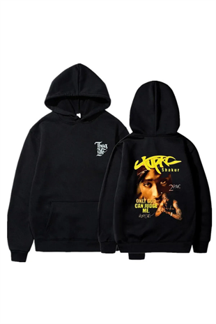 Oversize Bol Unisex Kapüşonlu Tupac Shakur Baskılı Sweatshirt