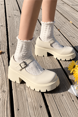 Oxford Krem Tarz Lolita Ayakkabi