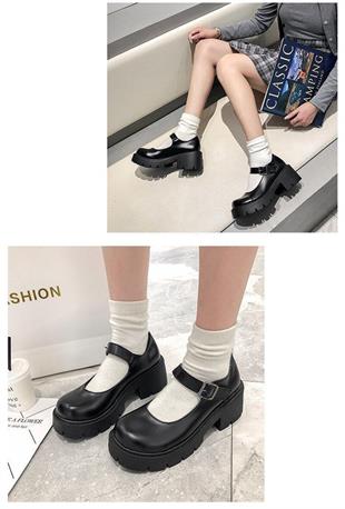 Oxford Siyah Rugan Tarz Lolita Ayakkabi