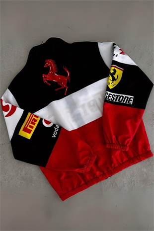 Parçalı Ferrari F1 Retro Paraşüt Bomber Ceket