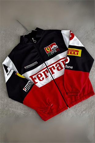 Parçalı Ferrari F1 Retro Paraşüt Bomber Ceket