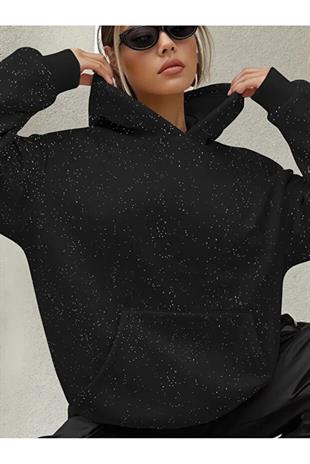 Parlak Taş Detail Oversize Unisex Hoodie Sweatshirt