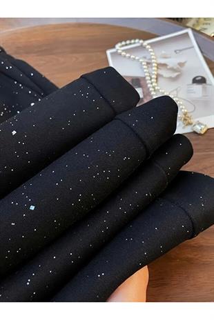 Parlak Taş Detail Siyah Baggy Eşofman Altı