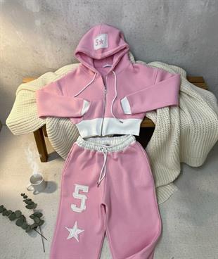 Pembe 5 Star Y2k Baggy Alt Üst Eşofman Takımı