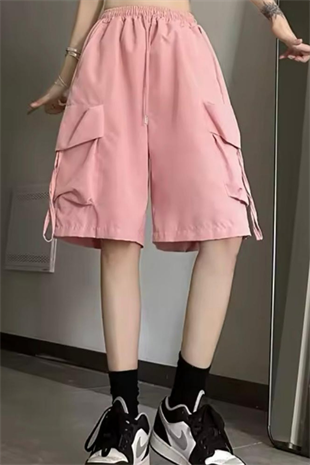 Pembe Cepli Gabardin Kargo Şort