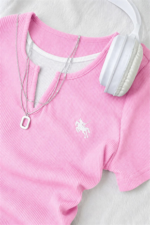 Pembe Chapter Parçalı Büzgülü Bluz