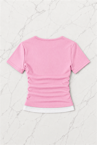 Pembe Chapter Parçalı Büzgülü Bluz