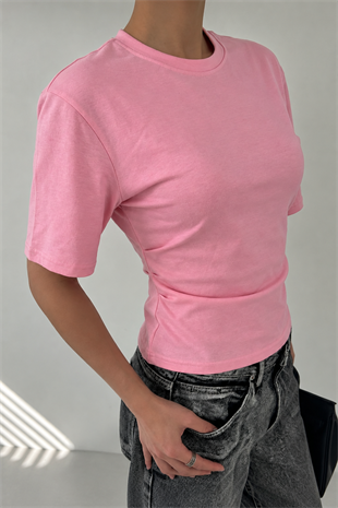 Pembe Chic Yırtmaç Detaylı Bluz