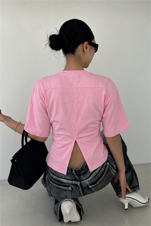 Pembe Chic Yırtmaç Detaylı Bluz