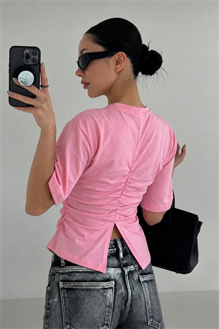 Pembe Chic Yırtmaç Detaylı Bluz