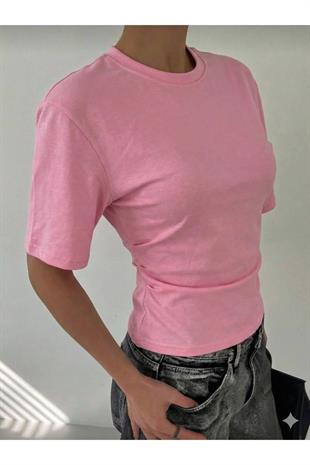 Pembe Chic Yırtmaç Detaylı Bluz