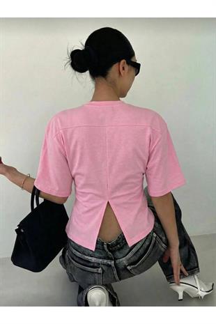 Pembe Chic Yırtmaç Detaylı Bluz