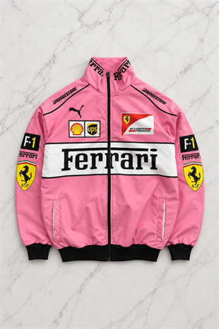 Pembe Ferrari Desenli Unisex Bomber Ceket