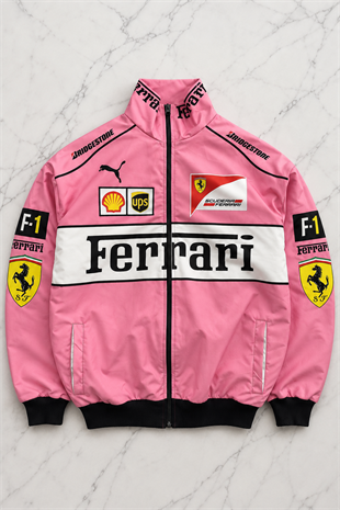 Pembe Ferrari Desenli Unisex Bomber Ceket
