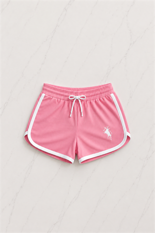 Pembe Fit Polo Yaka Bodysuit Şort Takım