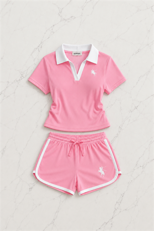 Pembe Fit Polo Yaka Soul Şort Takım