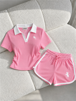 Pembe Fit Polo Yaka Soul Şort Takım