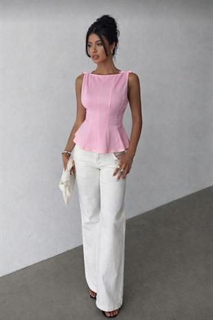 Pembe Fiyonk Detaylı Parçalı Bluz