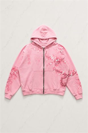 Pembe Japonic Pembe Sakuralı Unisex Hırka