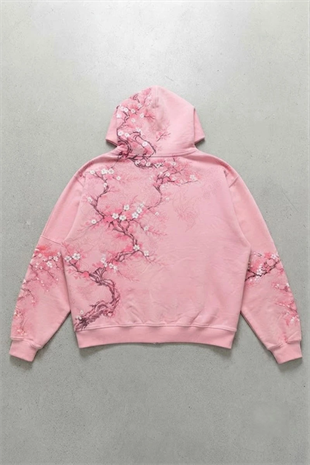 Pembe Japonic Pembe Sakuralı Unisex Hırka