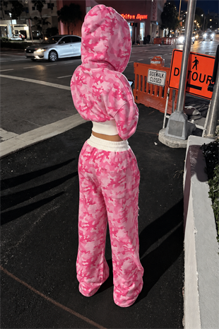 Pembe Kamuflaj Baggy Alt Üst Eşofman Takımı ( 3 İplik Şardonlu)