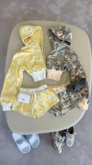 Kamuflaj Baggy Alt Üst Şort Takım (3 iplik)