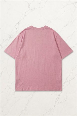 Pembe Kelebek Baskılı Kısa Kol Oversize T-Shirt