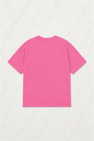Pembe Nofs Baskılı Kısa Kol Oversize T-Shirt