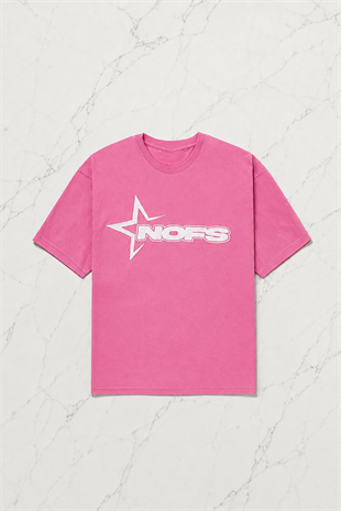Pembe Nofs Baskılı Kısa Kol Oversize T-Shirt