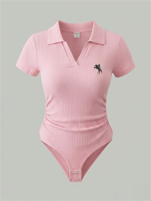 Pembe Polo Yaka Fitilli Likralı Premium Zıbın