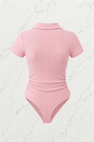 Pembe Polo Yaka Fitilli Likralı Premium Zıbın
