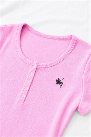 Pembe Soft Detaylı Nakışlı Çıtçıtlı Bluz