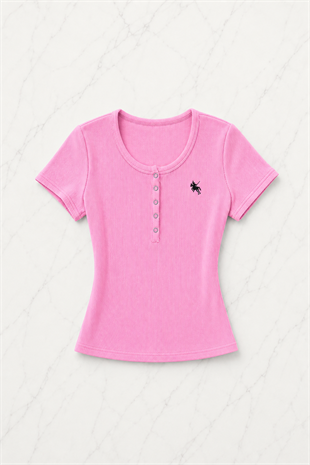 Pembe Soft Detaylı Nakışlı Çıtçıtlı Bluz