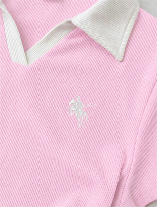 Pembe Solo Polo Yaka Beyaz Yakalı Bluz