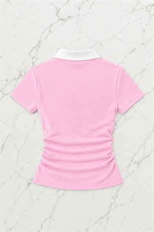 Pembe Solo Polo Yaka Beyaz Yakalı Bluz