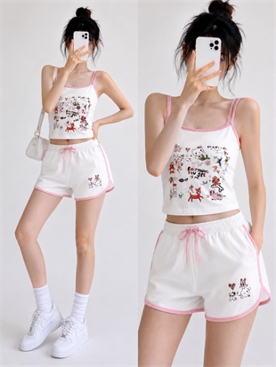 Pembe Sweet Cherry Askılı Şort Takım