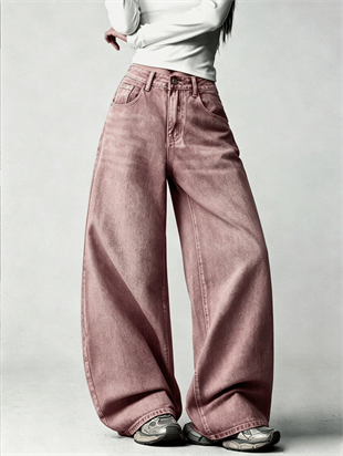 Pembe Yıkamalı Melek Kanatlı Harajuku Y2K Unisex Baggy Pantolon