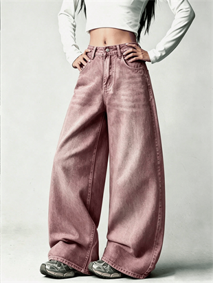 Pembe Yıkamalı Melek Kanatlı Harajuku Y2K Unisex Baggy Pantolon