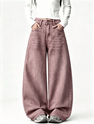 Pembe Yıkamalı Melek Kanatlı Harajuku Y2K Unisex Baggy Pantolon