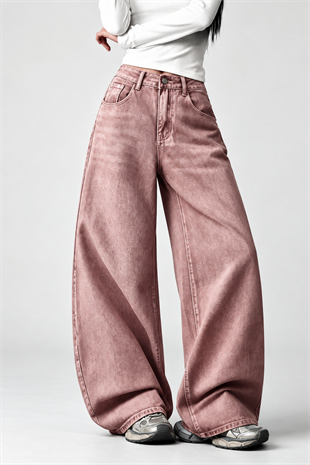 Pembe Yıkamalı Melek Kanatlı Harajuku Y2K Unisex Baggy Pantolon